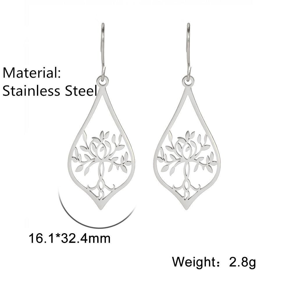 Lucktune Tree of Life Water Drop Earrings Women's Stainless Steel Hollow Geometric Earrings Vintage Jewelry Lucky Gifts Sale