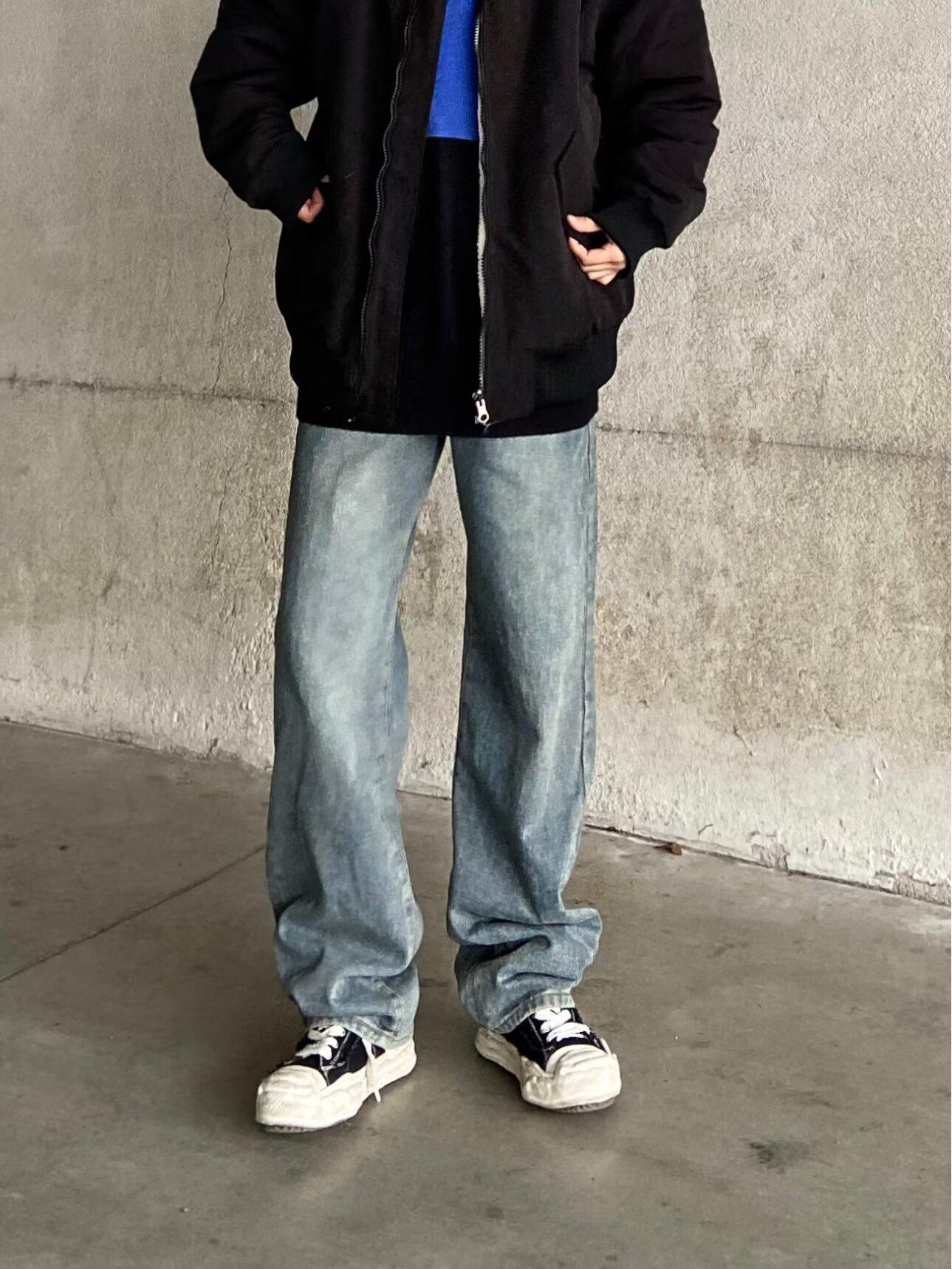 

Джинсы унисекс в стиле ретро с эффектом потертости — свободные, прямые, длиной до пола Extra Large синий