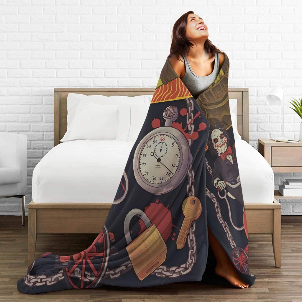 Saw Jigsaw Horrorfilm Mode Decke Fleece Herbst Winter Halloween Gothic Atmungsaktive Dünne Überwurf Mode Decke für Schlafzimmer