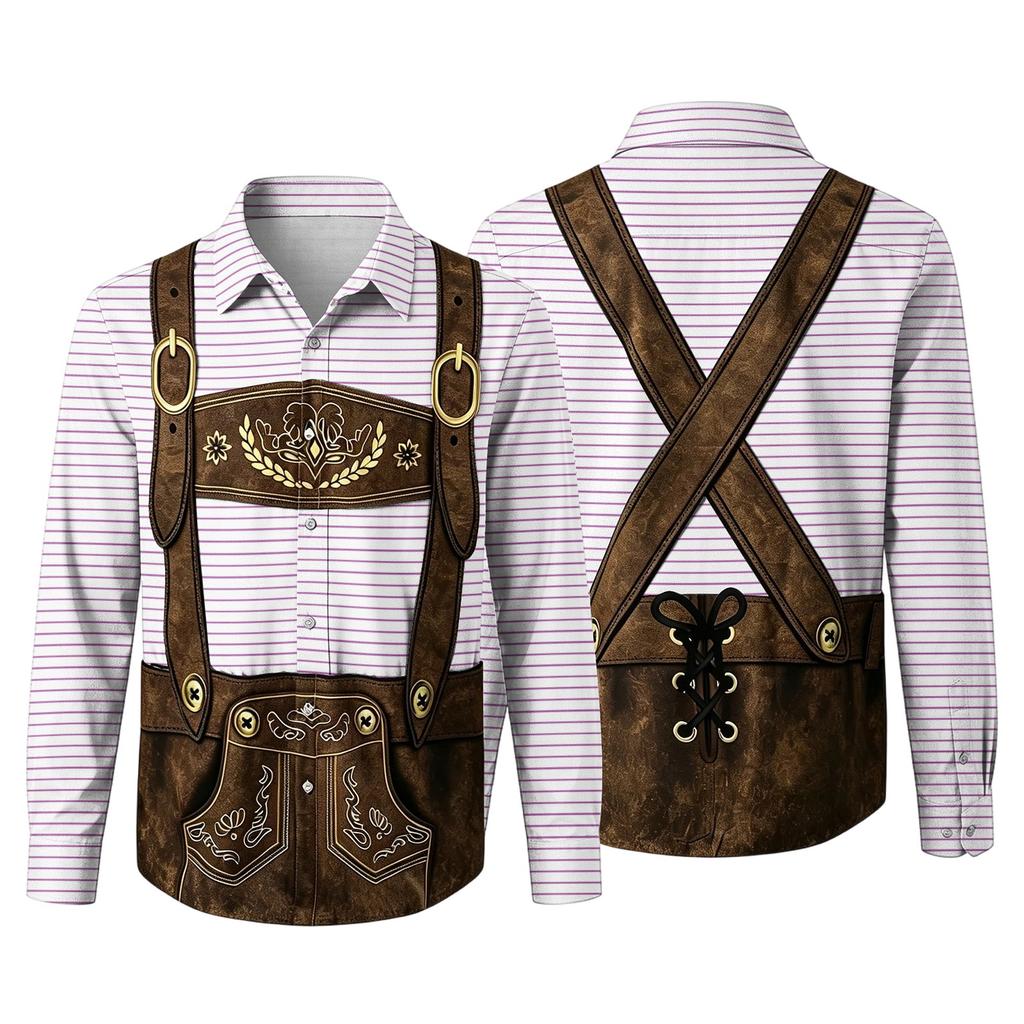 Herren Oktoberfest 3D-Druck Locker geschnitten Langarmhemd Button-Down-Kragen Vintage Freizeithemd Geeignet für Frühling Herbst Outdoor Festival Party