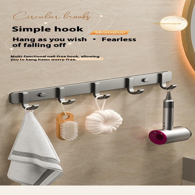Space Aluminum Bathroom Hook No Drilling Strong Adhesive Coat Hook For Bathroom Kitchen Wall Mounted Clothes Hanger