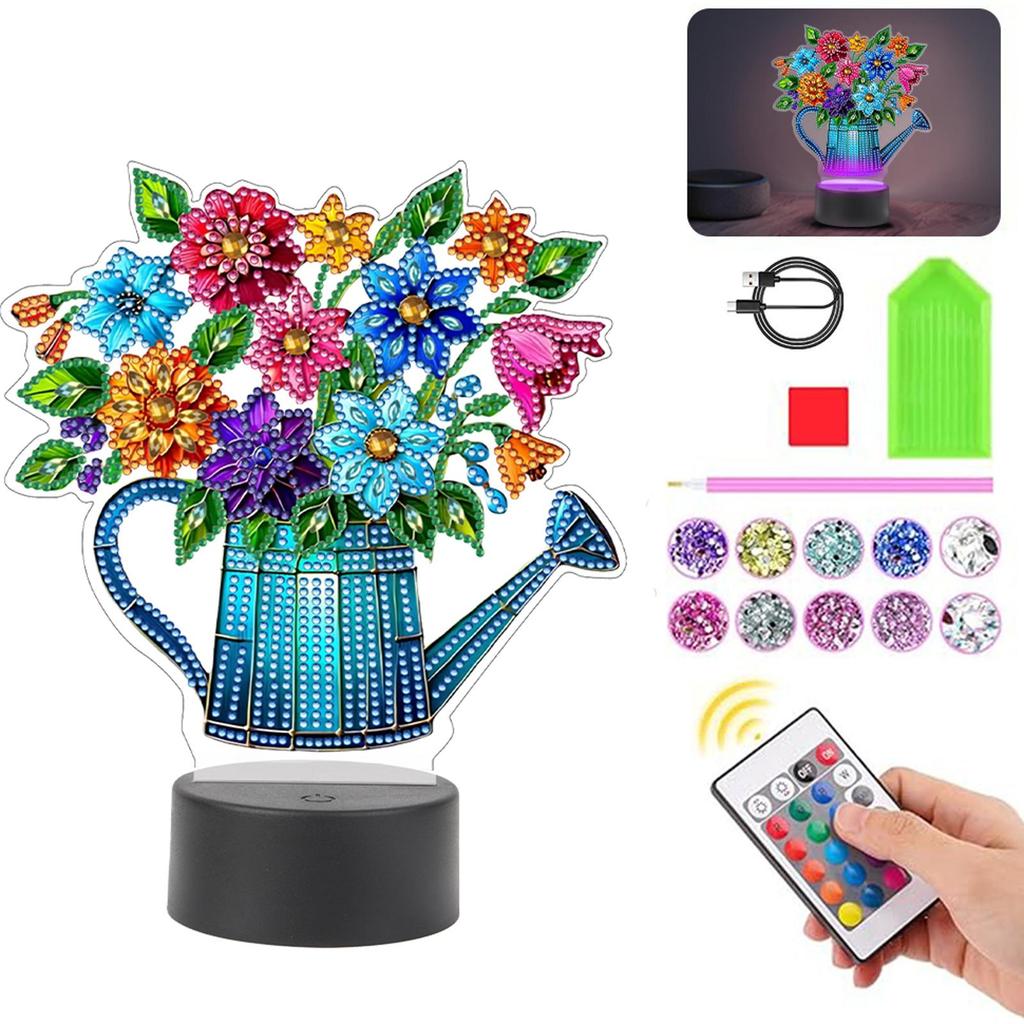 Acrylic Double Sided Vase Decorative DIY 5D Diamond Lamp Diamond Painting Night Light Diamond Art Light Ornaments for Art Crafts