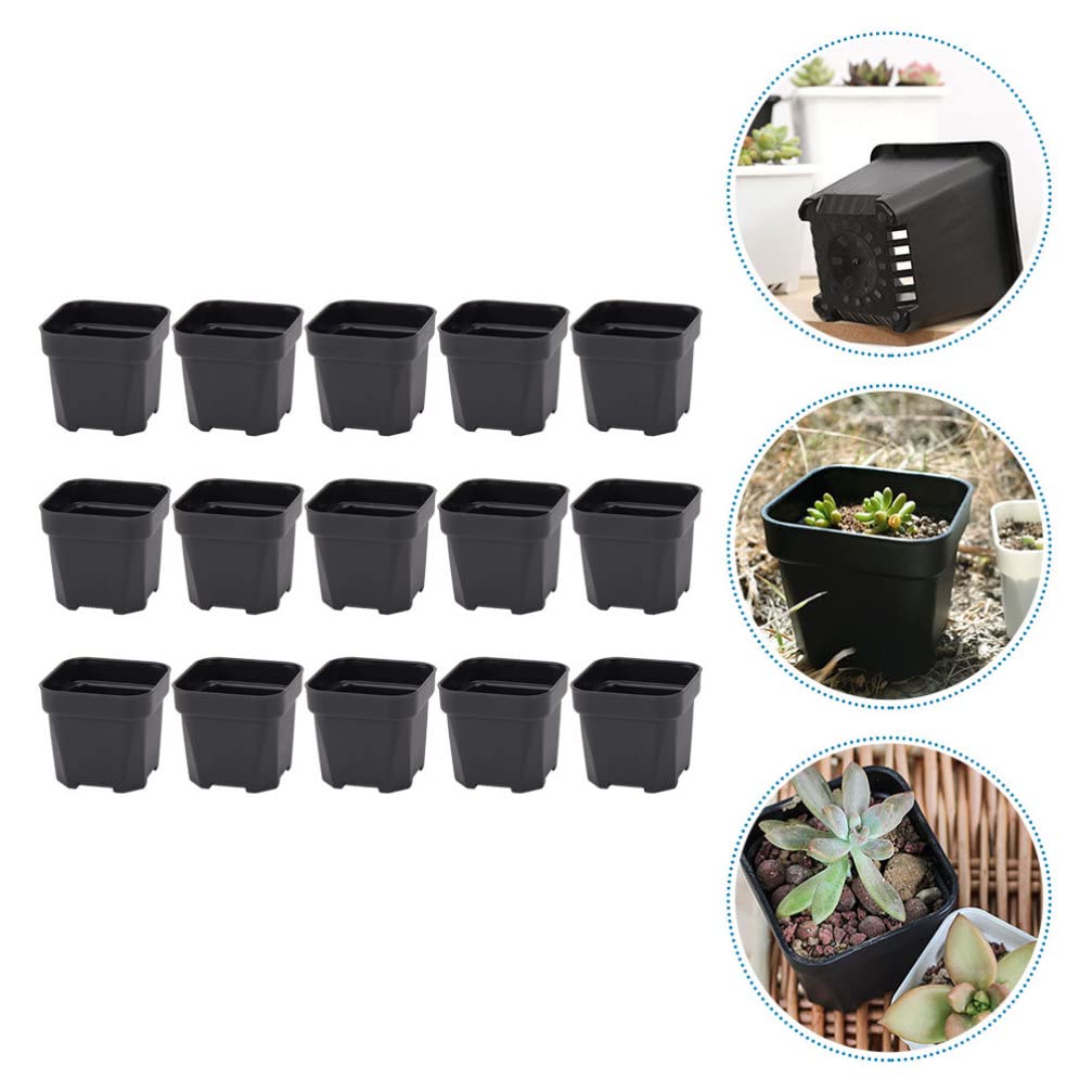 OUNONA Stylish Black Plastic Plant Set with for Succulents and Gardening Supplies Small, Mini, Pots, 15-Piece Holes, Square, Cacti, Lightweight,