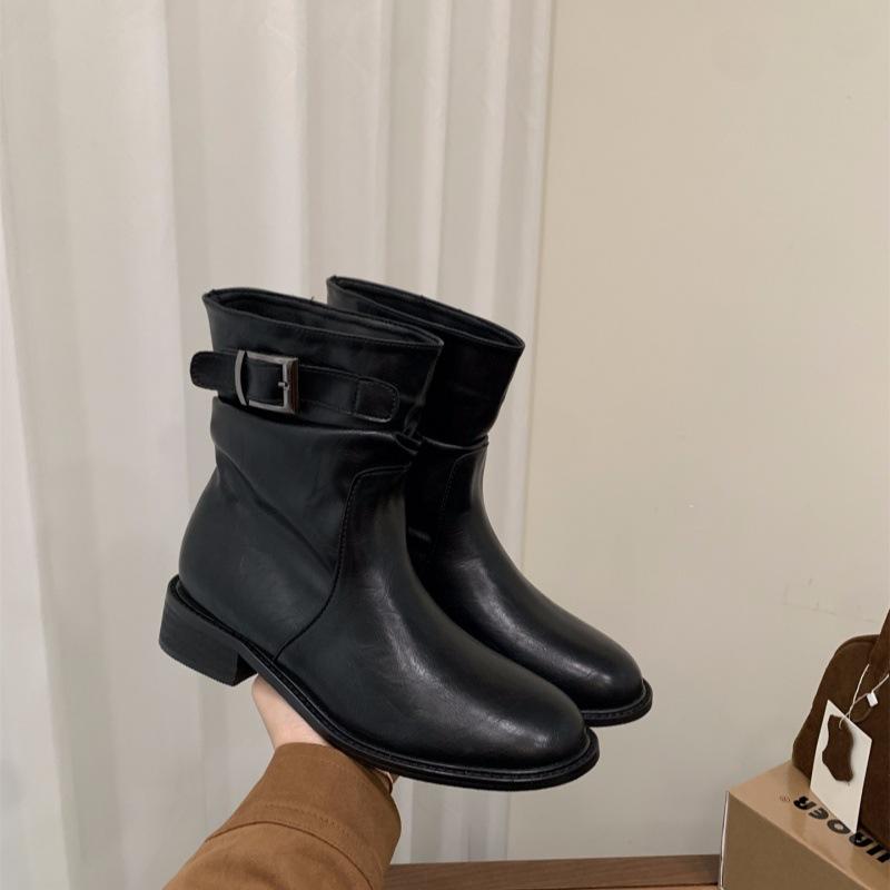 Heel Black Martin Boots Short Boots Women's Boots 2025 New Skinny Boots Autumn and Winter Khaki Suede Pile Boots