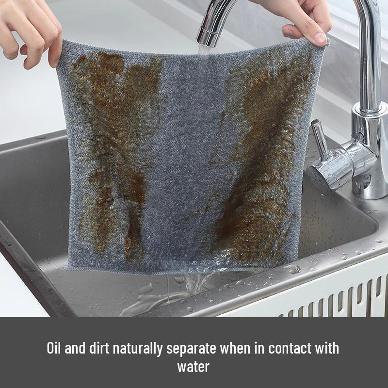 Bamboo Charcoal Fiber Lint-Free Dishcloth - Non-stick, Absorbent Kitchen Towel for Cleaning and Dishwashing