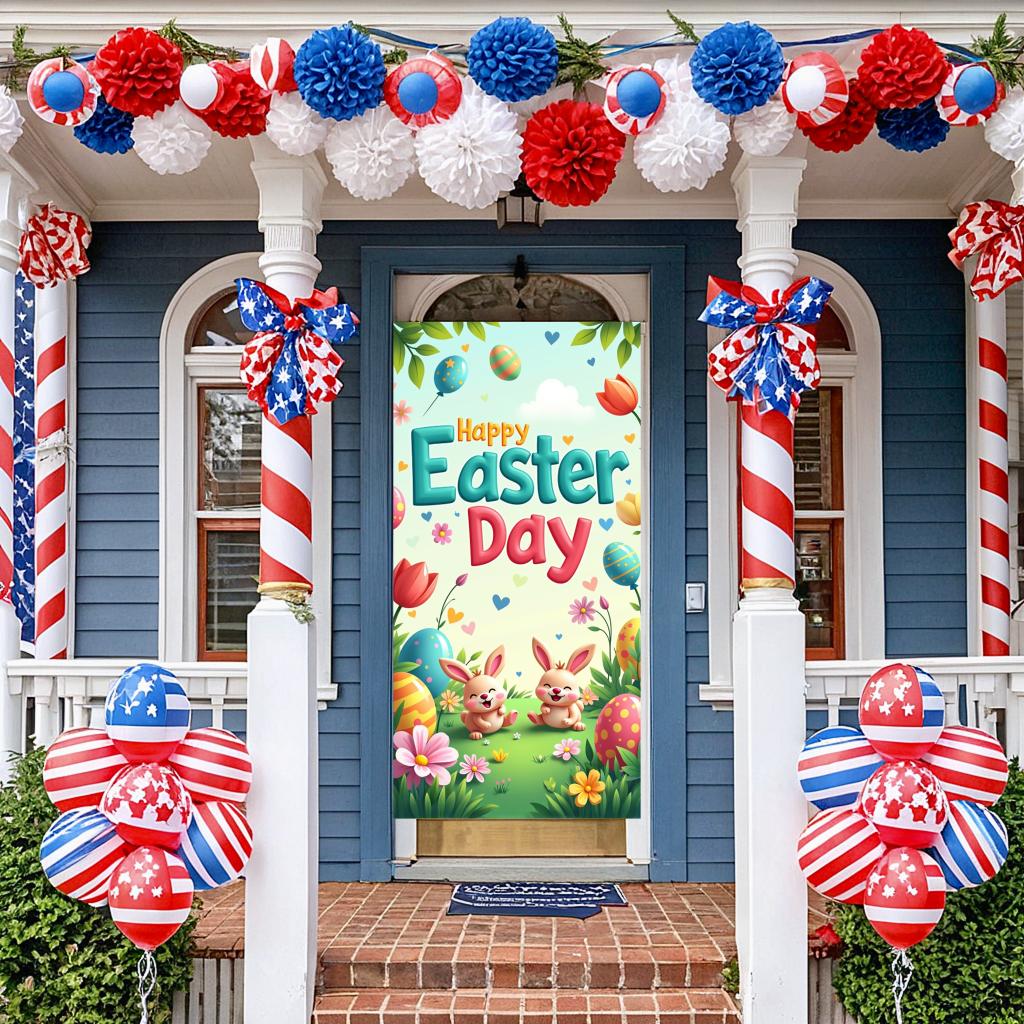 Rabbits Home decoration Themed Eggs Backdrop Easter decoration Decorative Easter banner for Easter