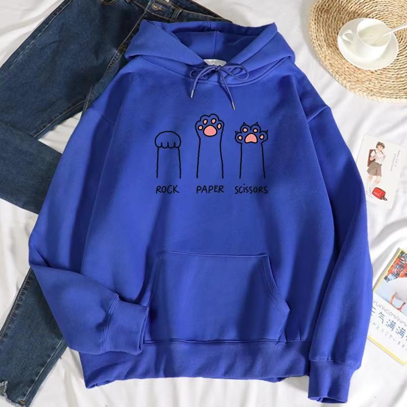 Schere Stein Papier Druck Hoodies Damen Warmes Fleece Bequemer Hoodie Hip Hop Oversize Kapuzenpullover Mode Locker Basic Streetwear