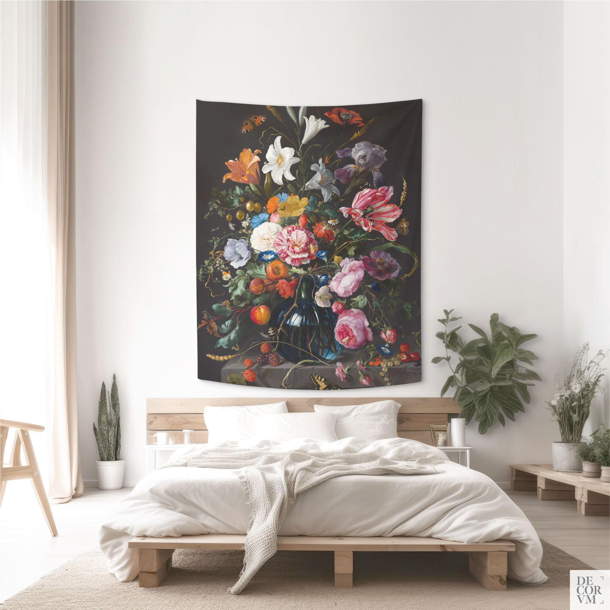 Dutch floral tapestry black background Flemish still life painting home decoration living room bedroom dormitory tapestry 74x94cm(29x37in)