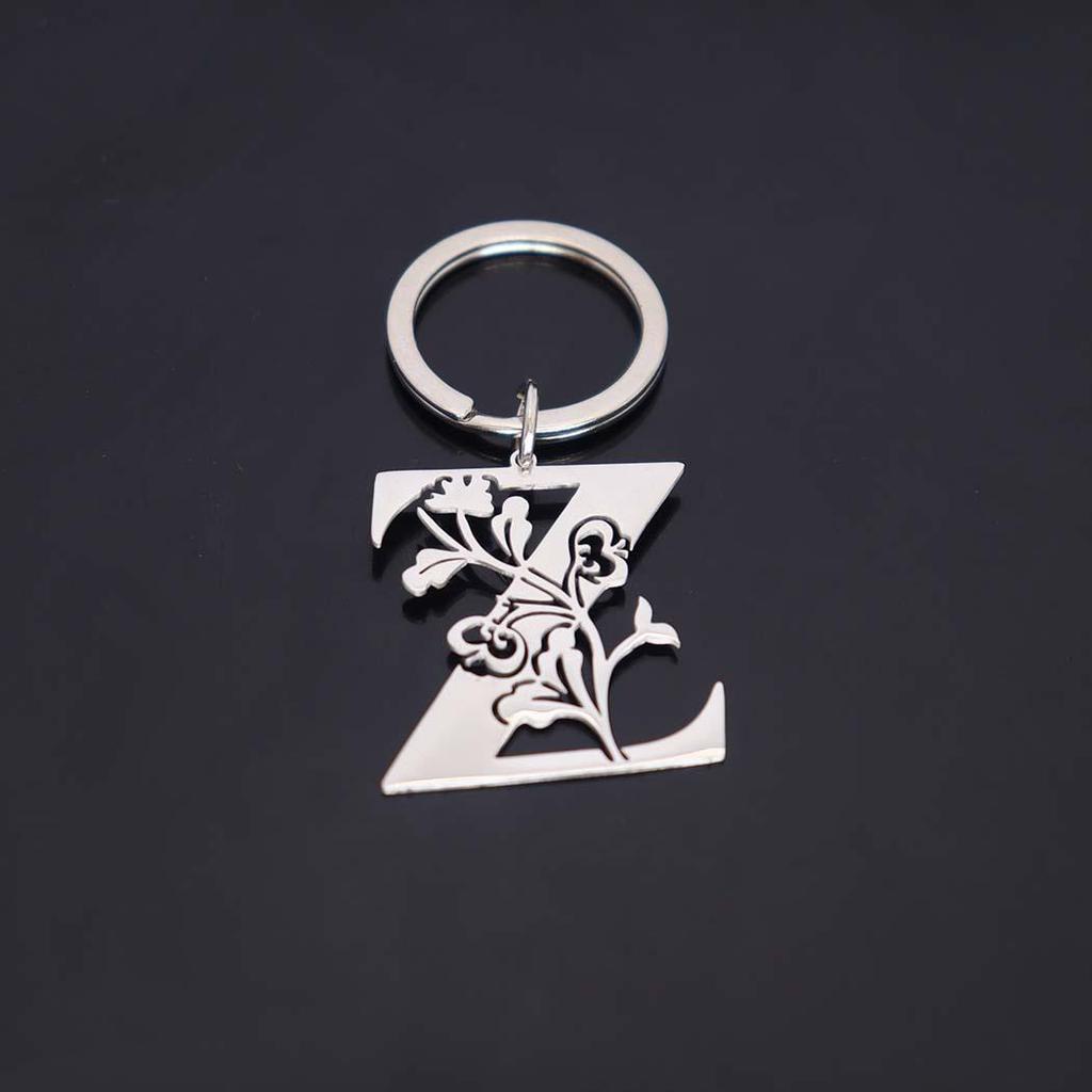 Stainless Steel Alphabet Flower Cutout Keychain Pendant