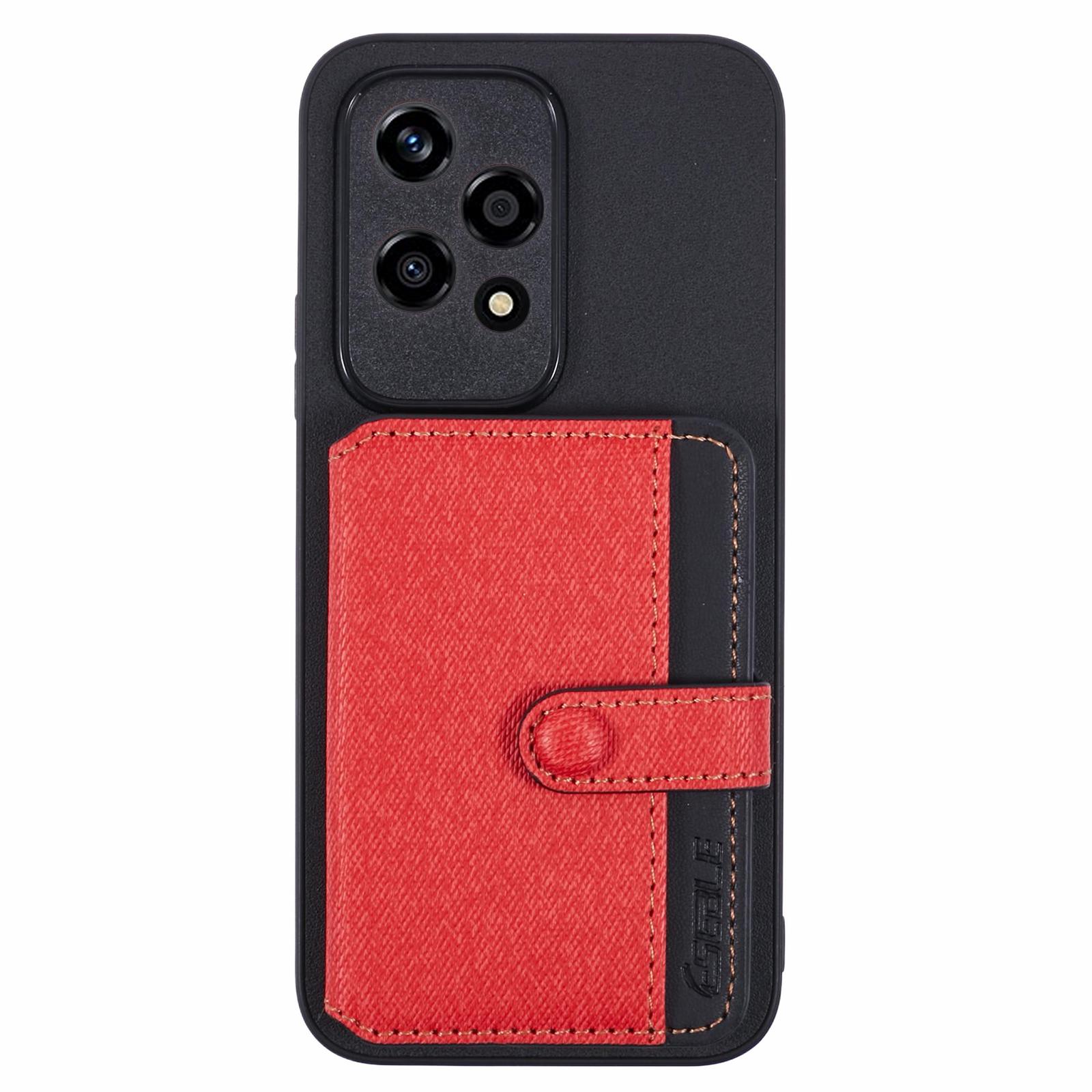 

For Honor 200 Lite Phone Case Adhesive Card Bag Color Matching with Kickstand Red