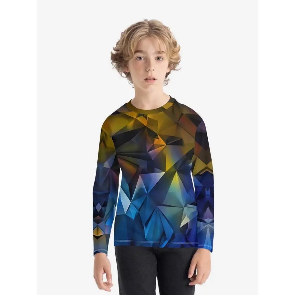 

Geometry Children s 3D Digital Printed Boys Fashionable and Comfortable Round Neck Long Sleeved T-shirt 100 синий