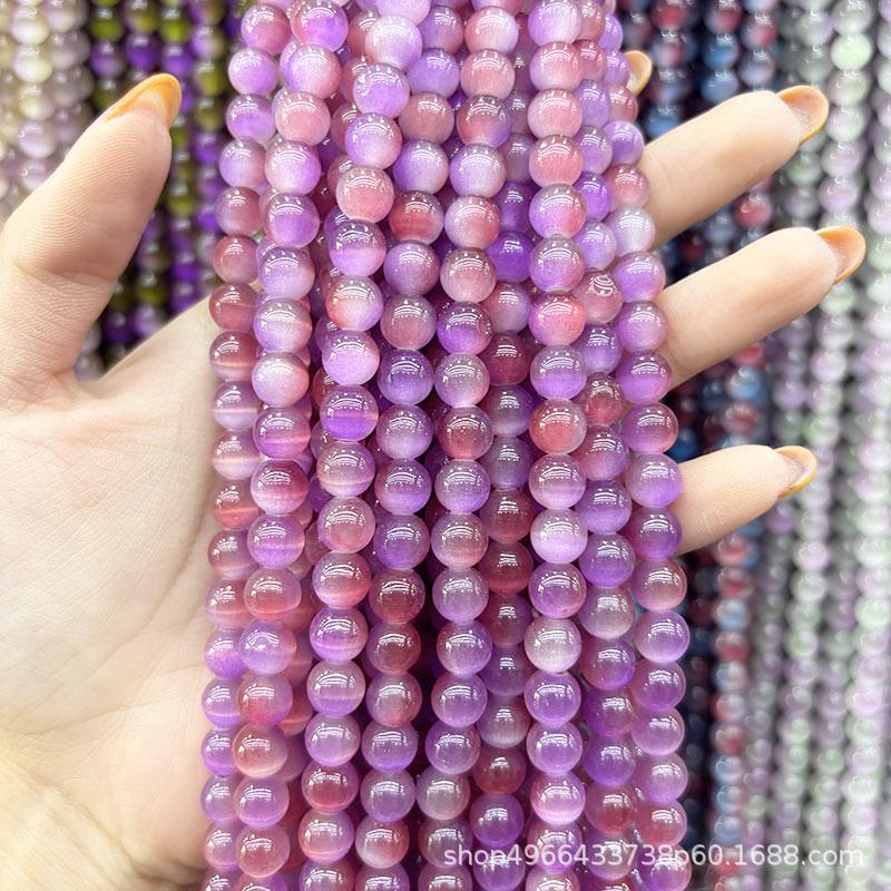 Senyi Gradient Two-Color Cat's Eye Stone Round Beads for DIY Bracelet Jewelry Accessories.