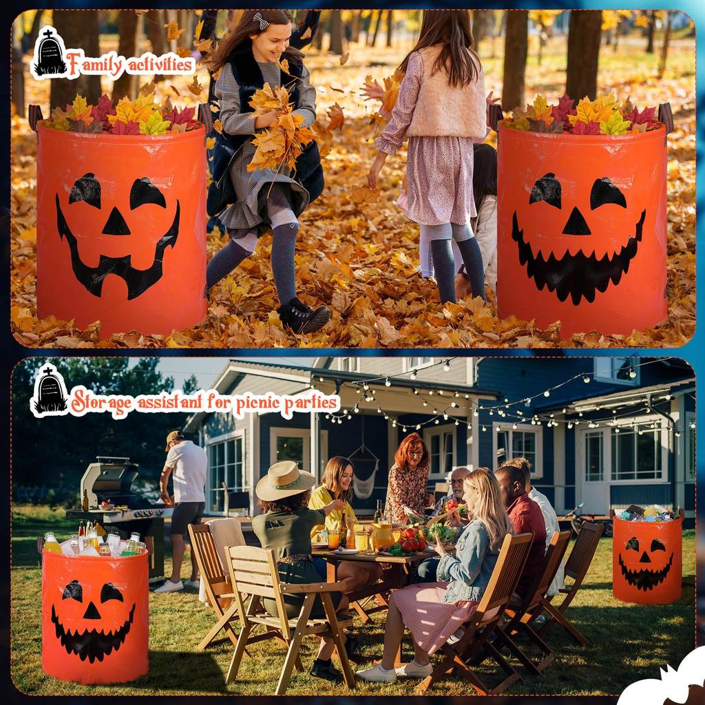 Halloween Pumpkin Leaf Bags Pumpkin Plastic Leaf Bags Decoration Reusable Heavy Duty Outdoor Fall Trash Container Decor For Leaves Debris
