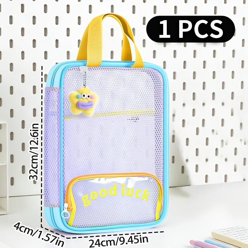1pc Huajie Dopamine Color Block Tutoring Bag, 3-Layer Large Capacity, Front Pencil Bag, Document Book Storage