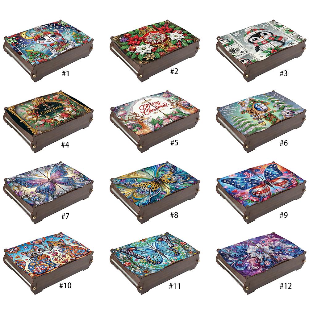 5D DIY Diamond Art Handmade Storage Box Partial Drill Colored Pattern Wood Case Crystal Mosaic Storage Container for Home Decor