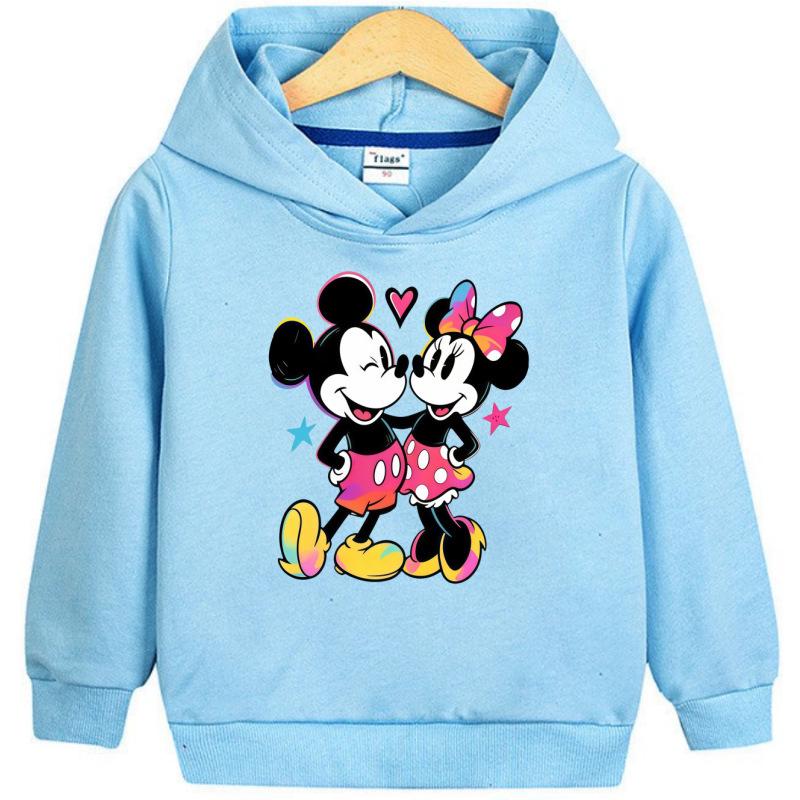 Mickey & Minnie Rainbow Gradient Hoodie for Kids - Cartoon Print, Unisex Spring/Autumn Style