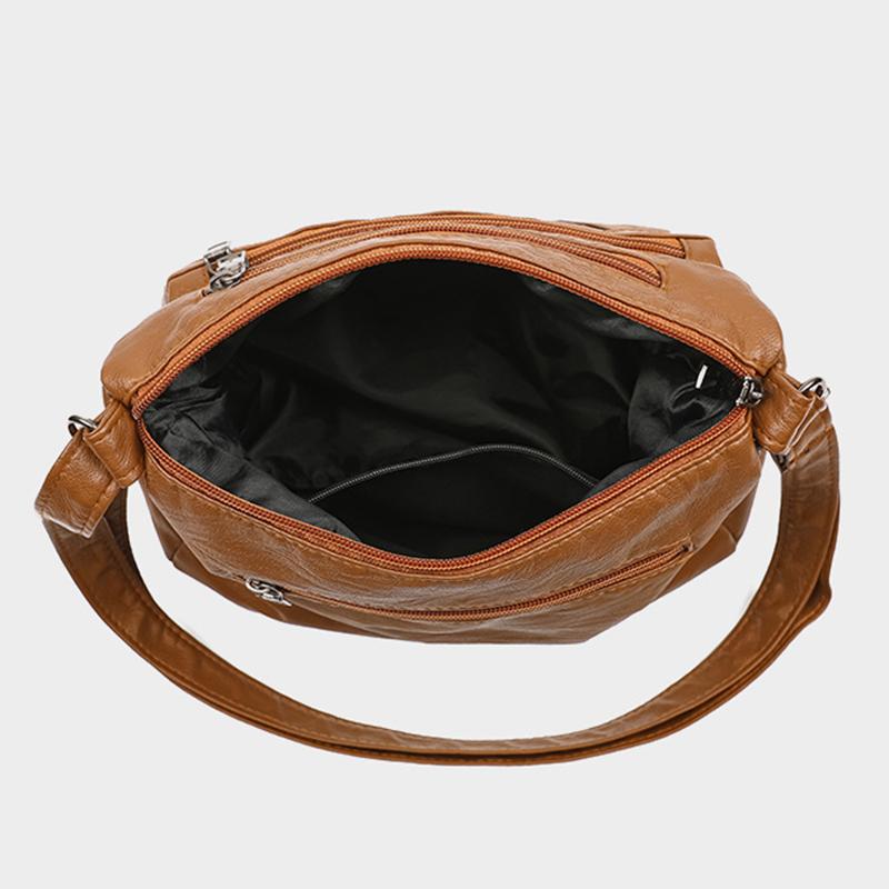 2025 New Fashion Women's Bag Large-capacity Soft Leather Messenger Bag Waterproof and Lightweight Multi-pocket Simple Versatile Shoulder Bag