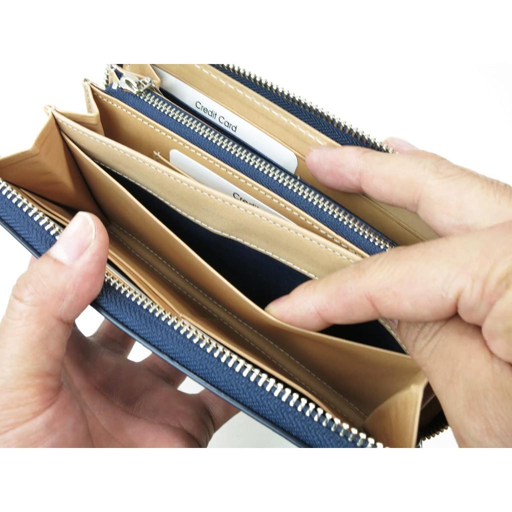 Baggy Port Rundum-Reißverschluss Lange Geldbörse, Indigofarbenes Leder mit geprägtem Paisley-Design, Rundum-Reißverschluss, ZYS-197 (blau)