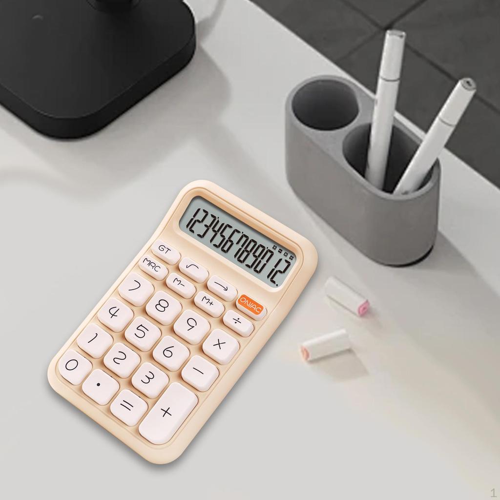 Handheld Mute Mechanical Calculator 12 Digits 14.8x9.3cm Ergonomic 18 Degree Tilt Screen for Office