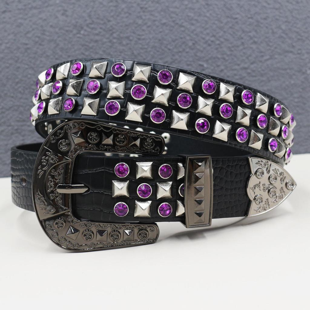 Men's High-End Rhinestone Studded Punk Leather Belt