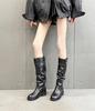 British Style Pleated Piled Boots, Women's Knees Are Thin, Big Tube Circumference Boots, Thick Heel Thick Knight Boots