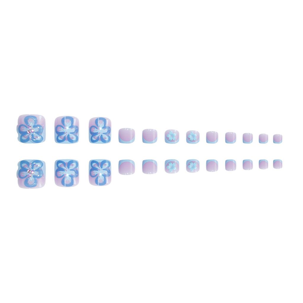 Pink False Nails Toenails with French Blue Tip Prevailing Natural Look Press-On Nail Sets for Working Dating or Partying
