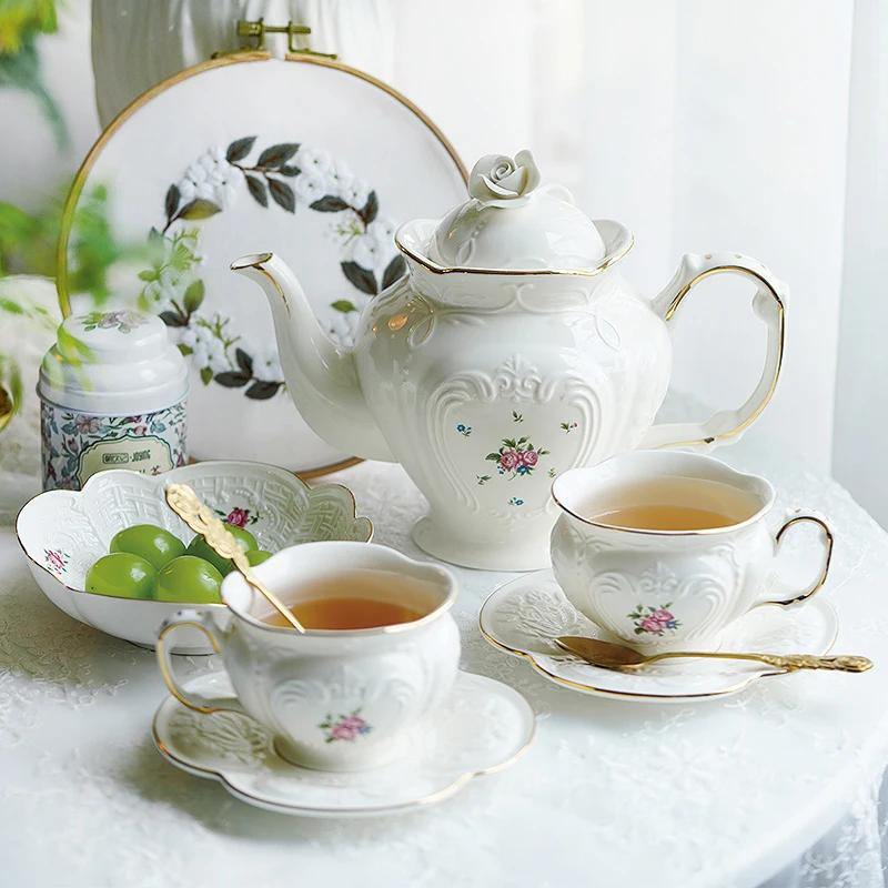 English Teapot Set European Vintage Flower Tea Cup Court Style Ceramics Coffee Cup Saucer Pot Home Exquisite Drinking Utensils