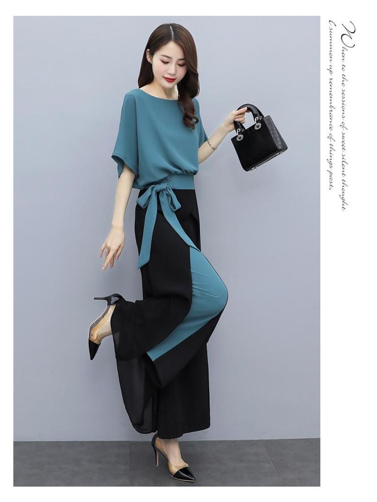 2022 Summer Chiffon Wide-Leg Pants Set: Elegant Goddess Style Two-Piece for Women - Fashionable, Drapey, Slimming.
