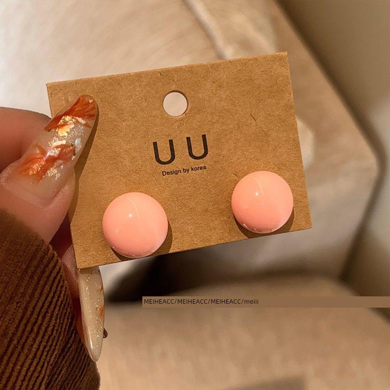 

Cute Spring/Summer ~ K-style New Arrival Candy Macaron Color round Beads Ball Earrings Ear Studs Earrings Sweet All-Matching Pink