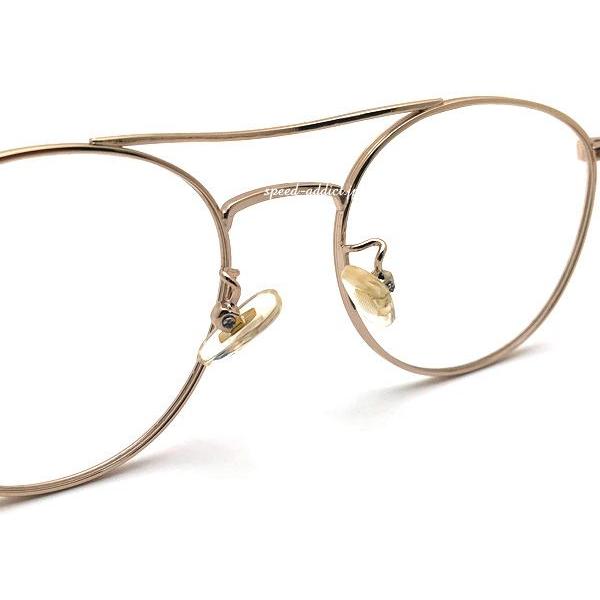 Used W BRIDGE BOSLLINGTON SUNGLASS GOLD  CLEAR/Double Bridge Twin Bridge Bosllington Round Glasses Retro Non Prescription Lightweight UV Protection
