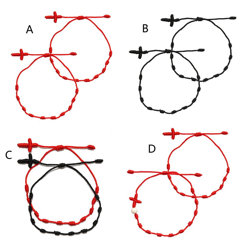 2 Pcs/Set for Cross 7 Knots Red String Braided Bracelet Kabbalah Wristband Brace