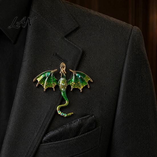 Dragon Lapel Pin 2Pcs Rhinestone Flying Brooch, Western Winged Pin, Alloy Brooch Sweater Cardigan Coat Suit Scarf Decor, Men Jewelry Accessories Clip