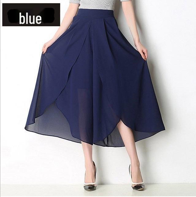 

2024 Женские утягивающие кюлоты из шифона с высокой талией: Свободные широкие брюки-кюлоты 4XL темно-синий