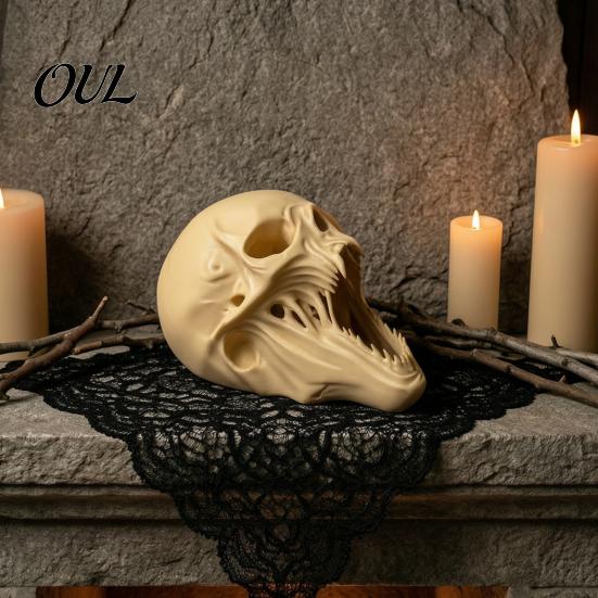 Dark Style Room Decor for Parties 3D Printed Halloween Skull Ornament, Realistic Horror Statue, Spooky Detailed Figurine Shelves with Sharp