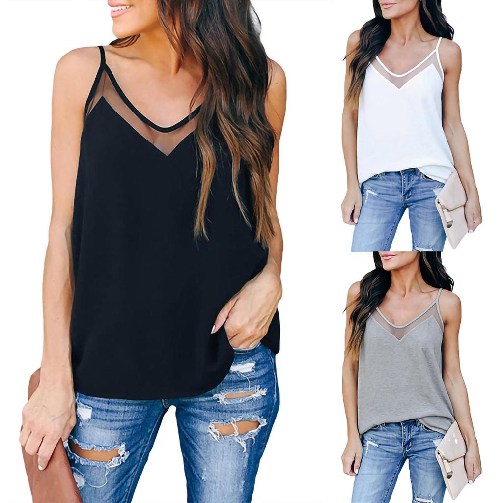 GMXIA Women's Fashion Casual Sleeveless V-Neck Blouses & Shirts