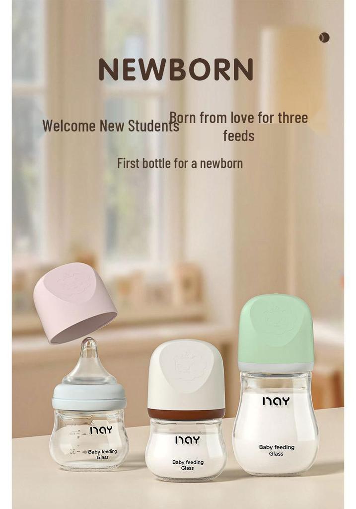 Nuoxin Baby Anti-Choke Borosilicate Glass Feeding Bottle for Newborns, Anti-Bloating, Medium Size.