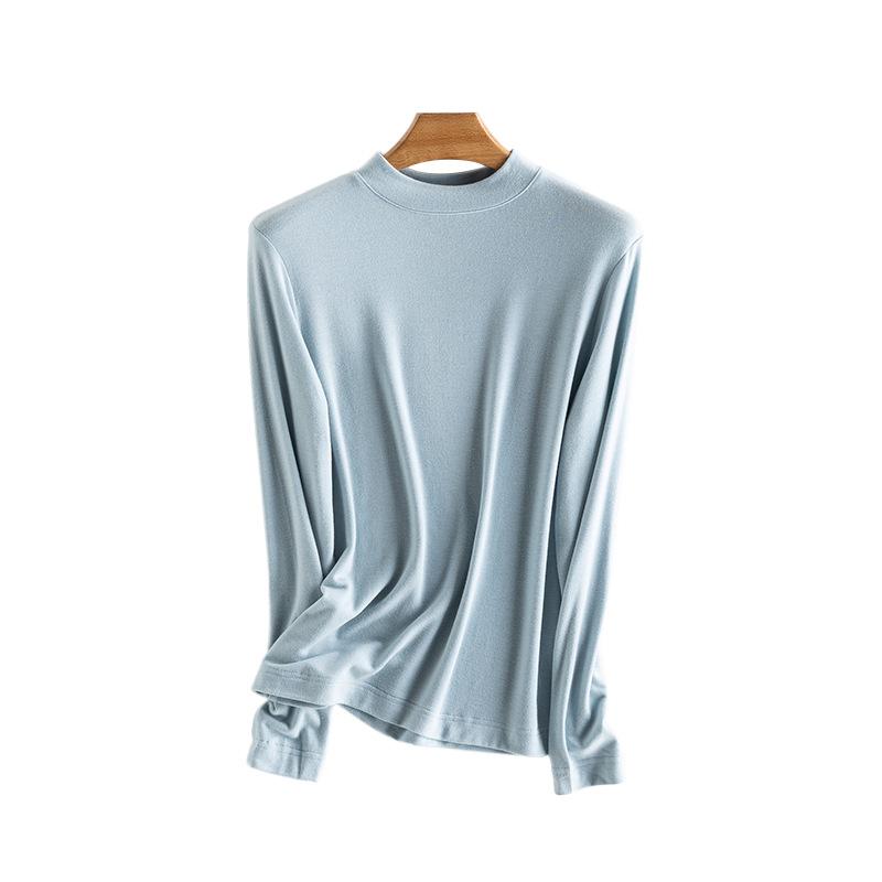 Long Sleeve Female Cold Basic Warm Shirt Bottom Shirt Autumn and Winter Puffed Half High Neck Tops Outer Wearing High Neck Inner Knitting Sweater