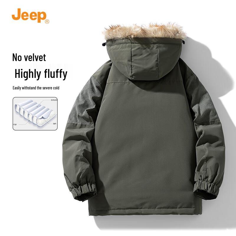 Jeep Men's Hooded Winter Padded Jacket with Fur Collar