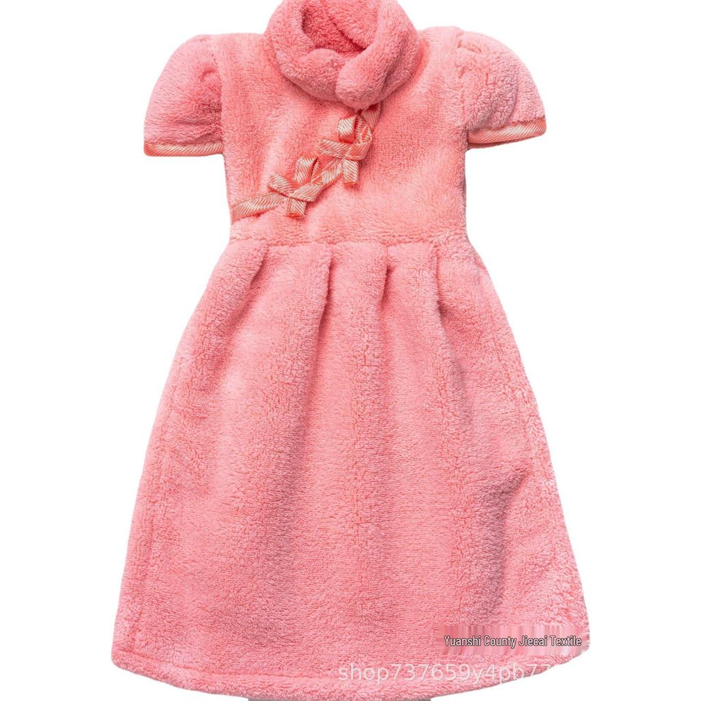 Chinese Style Qipao Soft Coral Fleece Hand Towel - Absorbent Kitchen Handkerchief, In Stock