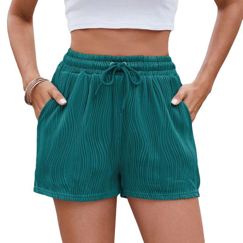 

Women Drawstring Comfy Elastic Waist Shorts Drawstring Leisure Shorts Female Peacock Green 2XL