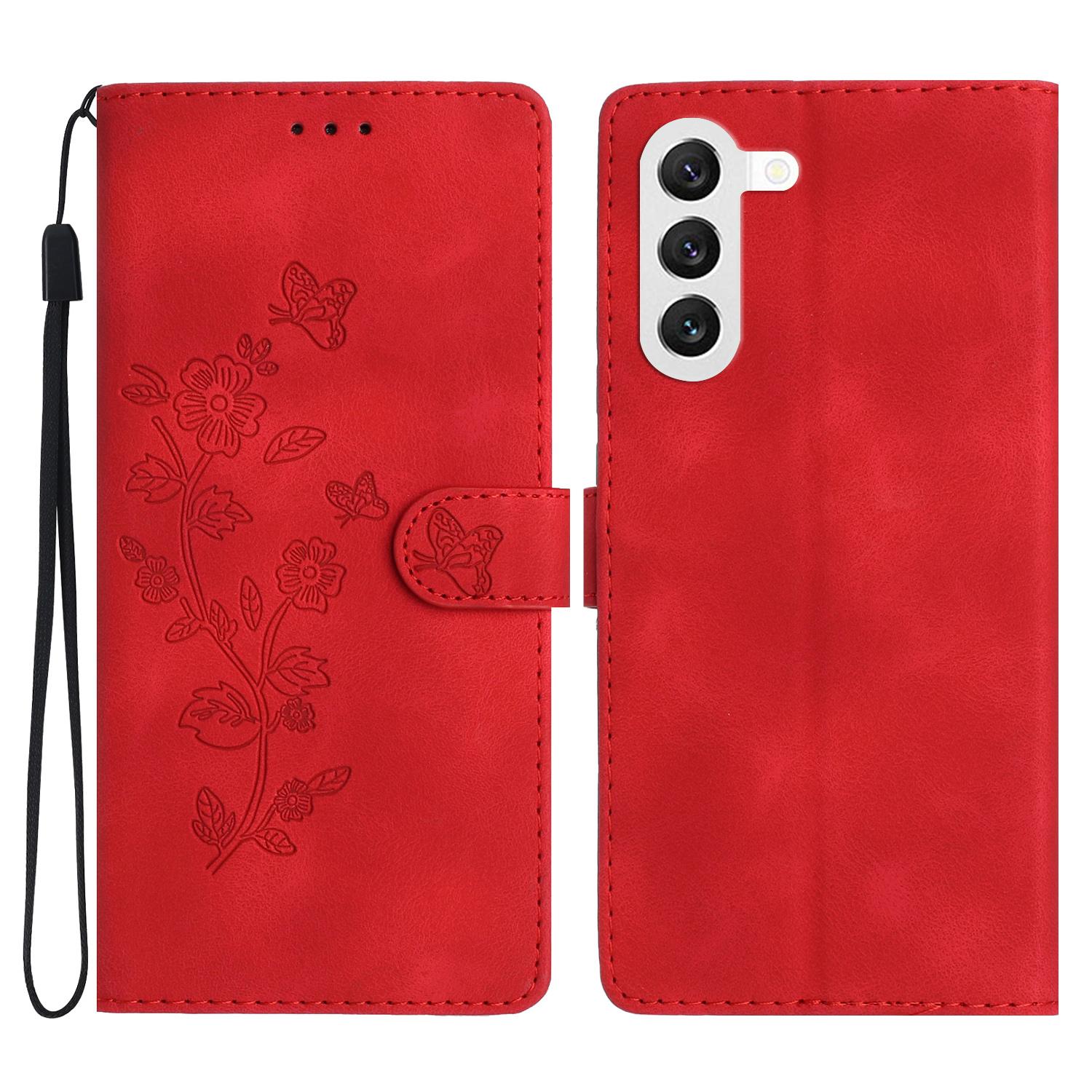 

For Samsung Galaxy S24+ Case Imprinted Stand Phone Shell Wallet PU Leather Magnetic Phone Cover Red
