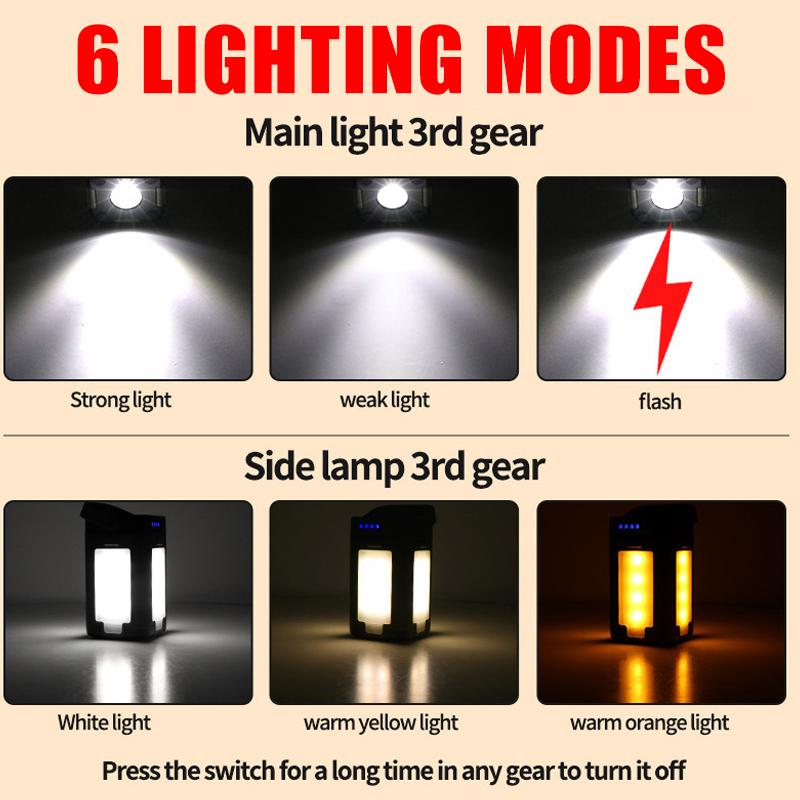 Portable Solar Camping Light Foldable Outdoor LED Hanging Tent Lamp Type-C Rechargeable Torch Power Bank LED Flashlight Lantern