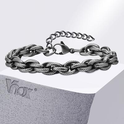 Vnox Hiphop 8mm Handmade Link Chain Bracelets for Men Teens Boys, Vintage Stainless Steel Interlocked Chain Punk Wristband