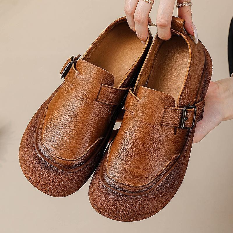 Womens Comfortable Leather Slip on Platform Flat Loafers Casual Work Business Driving Walking Dress Shoes