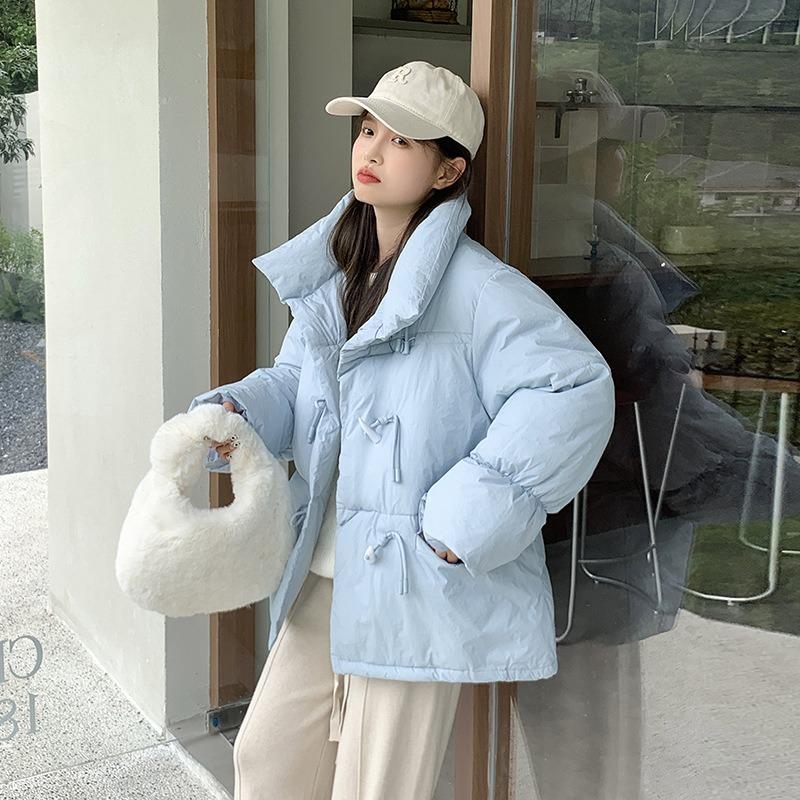 Stand-up collar down cotton clothes women's short new loose horn buckle cotton clothes bread clothes jacket