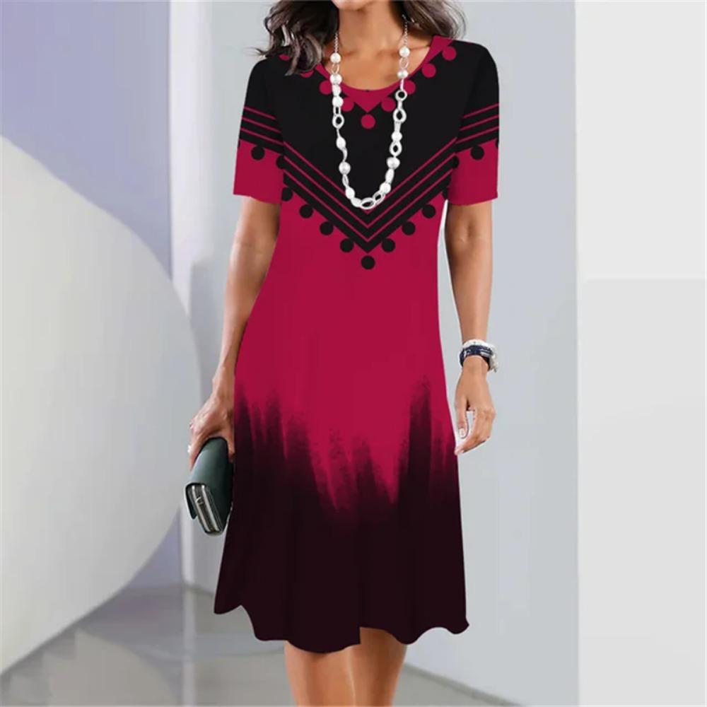 Plus Size Women Dress Summer 3D Patchwork Print Short Sleeve Dress Elegant Loose Casual A-Line Dress Ladies Large Size Sundress