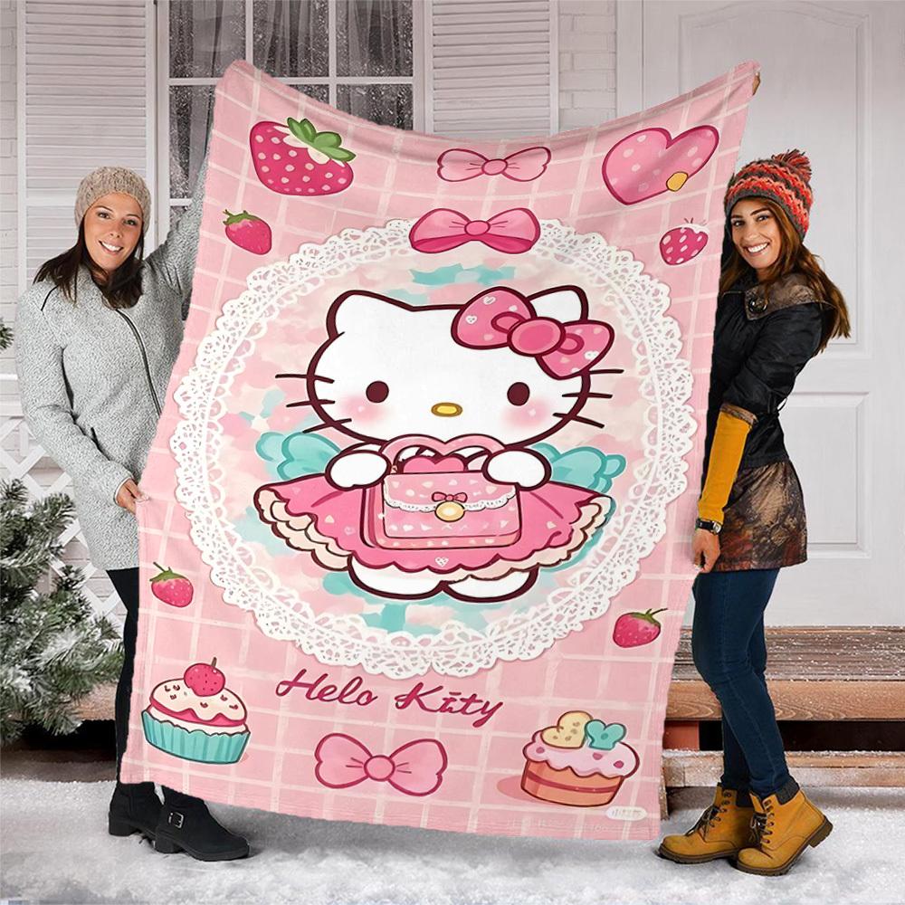 1pc Hello Kitty Outdoor Blanket Lightweight Flannel Throw For Travel, Camping, Livingroom, Couch, Chair Soft