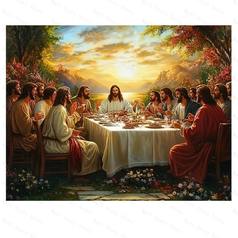 The Last Supper of Jesus and His Disciples Sunset Lake Christian Perfect Mural Family Gathering Bedroom Wall Decoration Tapestry