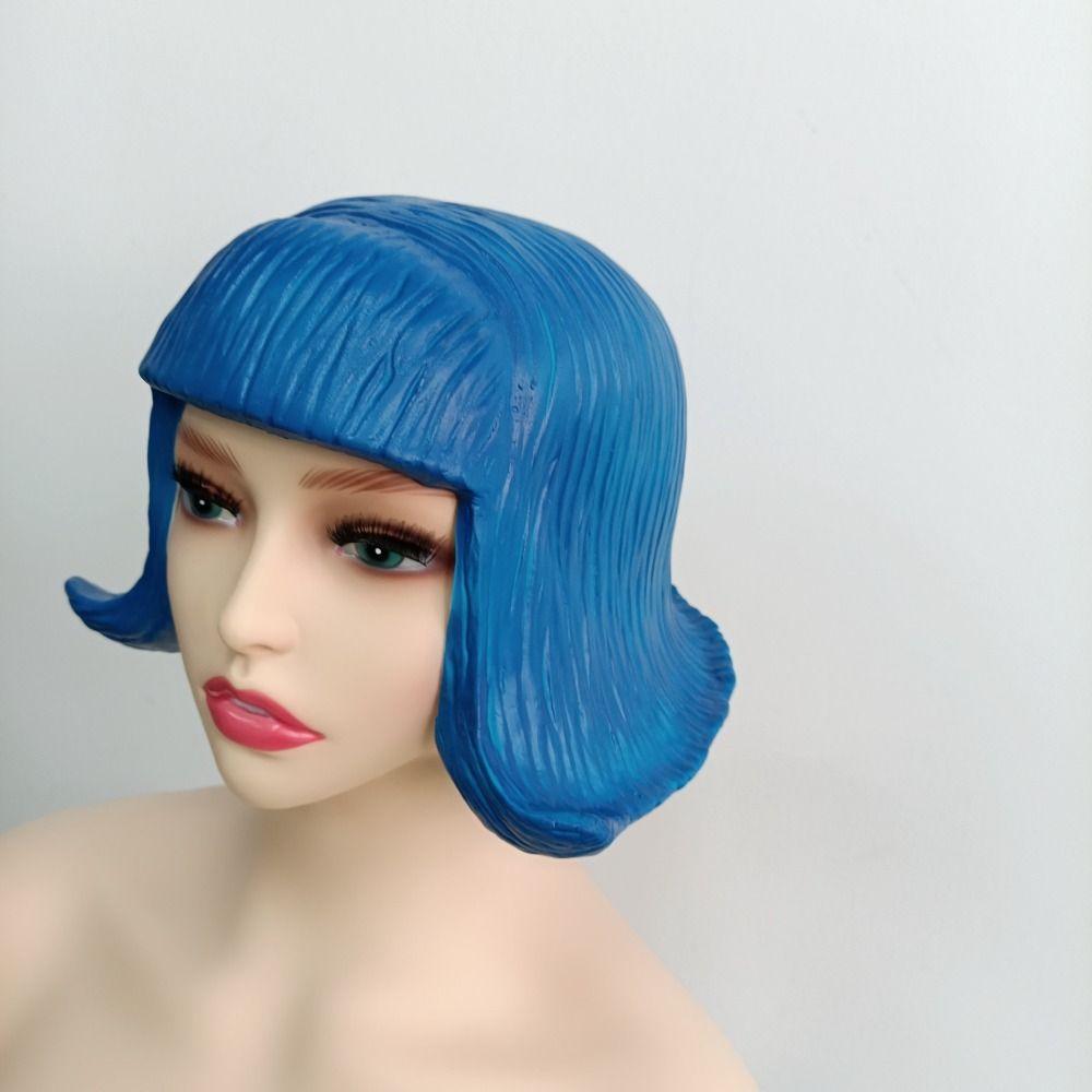 Funny Rubber Short Bob Wig Reusable Soft Colorful Hair Hats Realistic Latex Mask Role Play