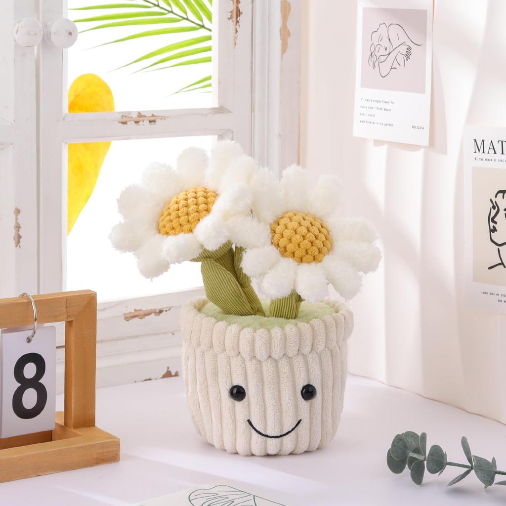 Apricot Lamb Potted Daisy Plush Toy for Kids, Soft and Cute Fluffy Potted Daisy for Girls and Boys, 25cm